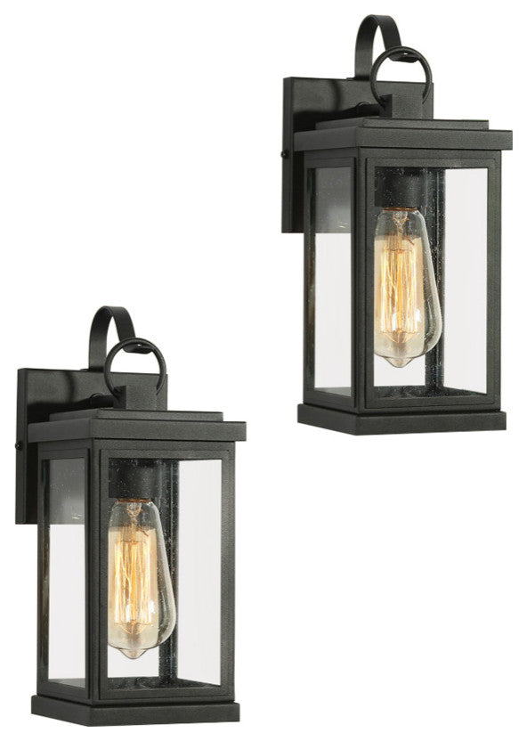LNC 2pcs Modern 1-Light Black Outdoor Wall Light With Seeded Glass, Set of 2