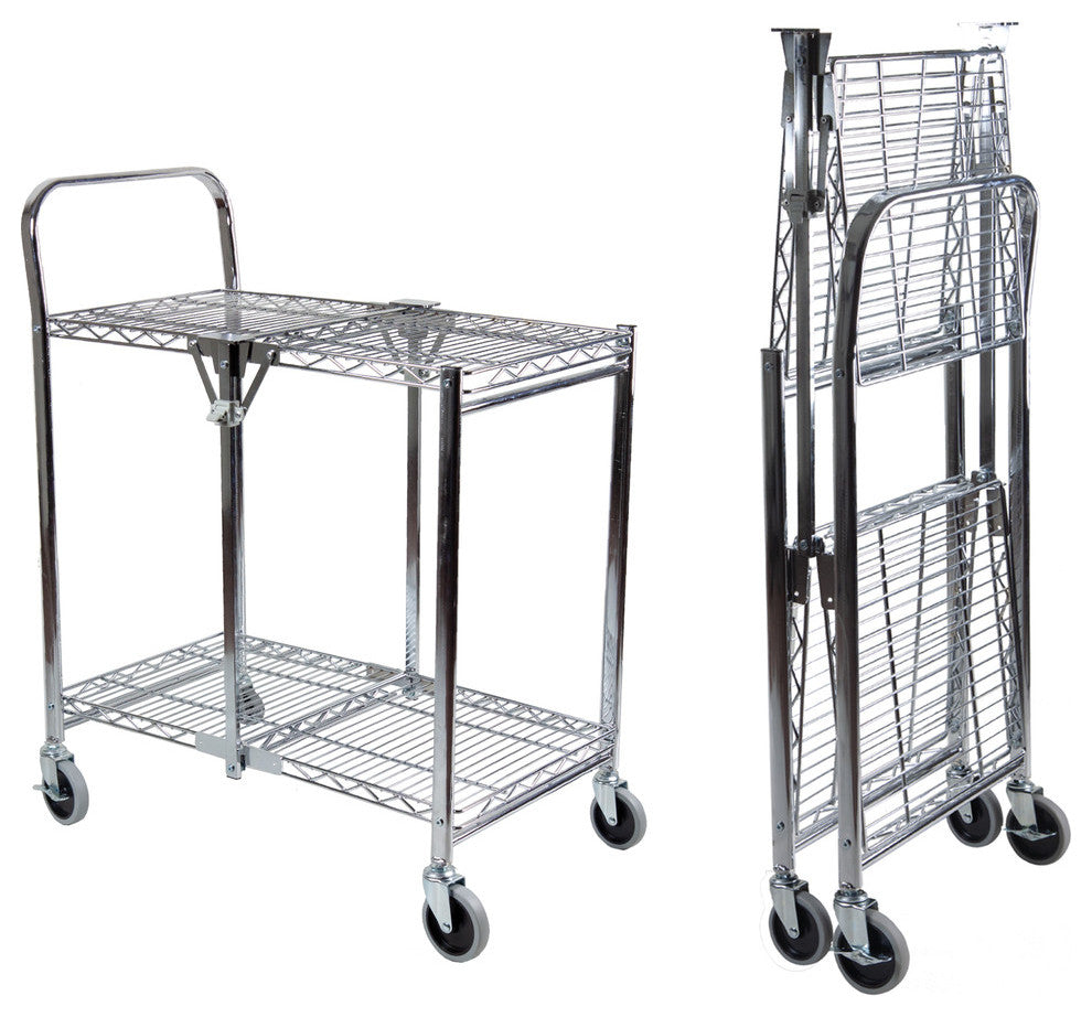 2 Tier Commercial Grade Rolling Folding Utility Cart-Wire