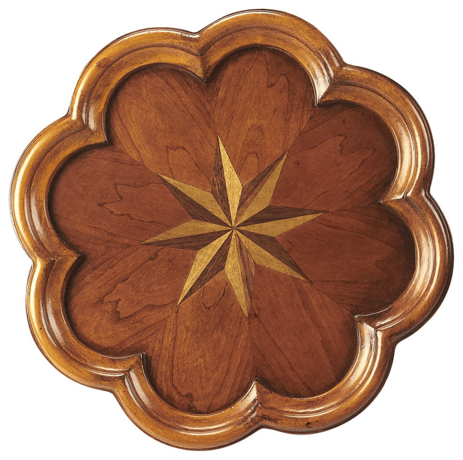 20" Medium Brown And Olive Ash Wood Floral Top End Table