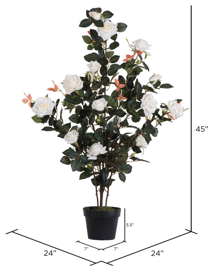 Vickerman 45" Artificial White Rose Plant in Pot
