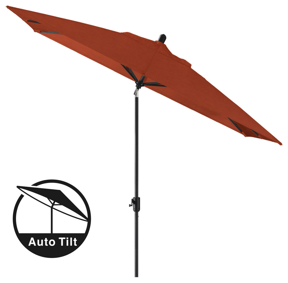 10'x6.5' Rectangular Auto Tilt Market Umbrella, Black Frame, Sunbrella, Terracot