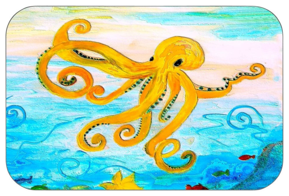 Yellow Octopus Deco Plush Bath Mat, 30"x20"
