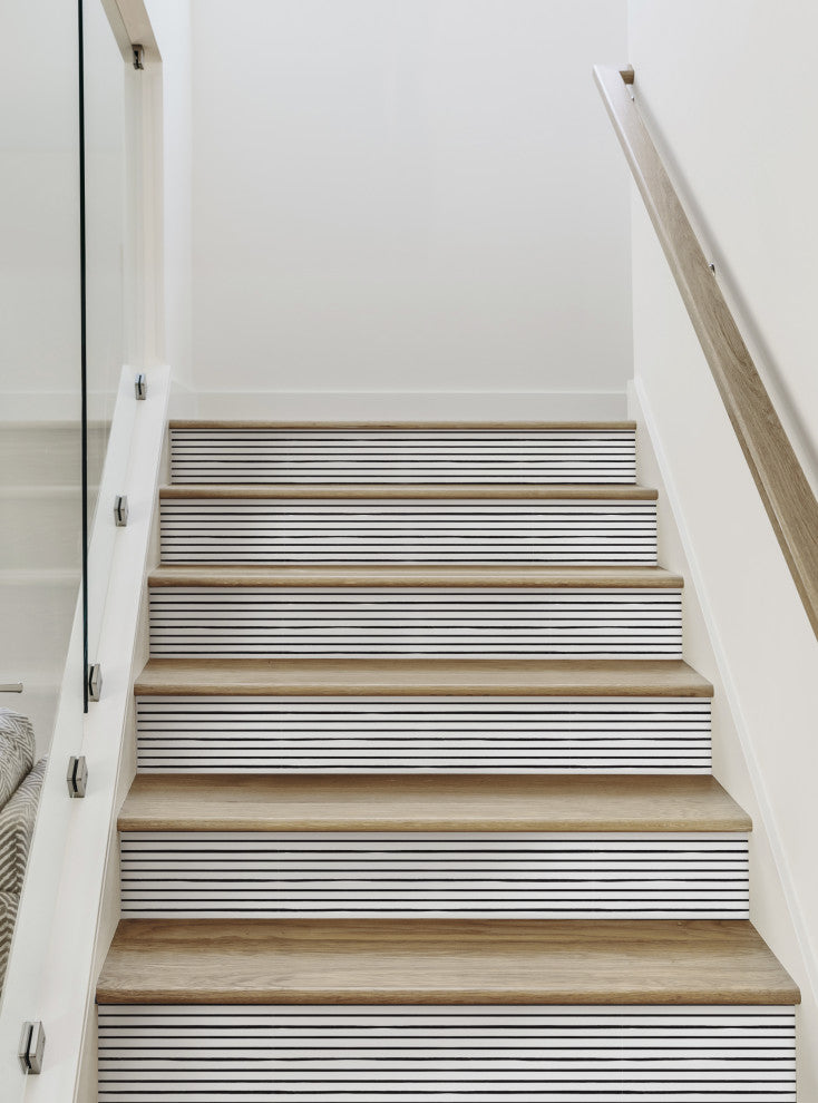 Painted Horizontal Lines Peel and Stick Stair Riser Strips, Black, 48"x6", Set of 6