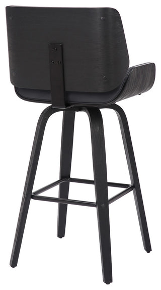 Tyler 30" Bar Height Swivel Grey Faux Leather and Black Wood Bar Stool