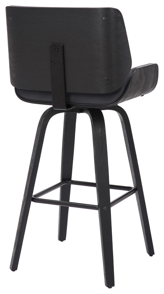 Tyler 30" Bar Height Swivel Grey Faux Leather and Black Wood Bar Stool