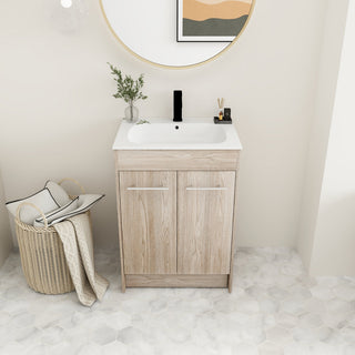 24 Inch Plywood Freestanding Bathroom Vanity With Resin Sink and Doors and shelf