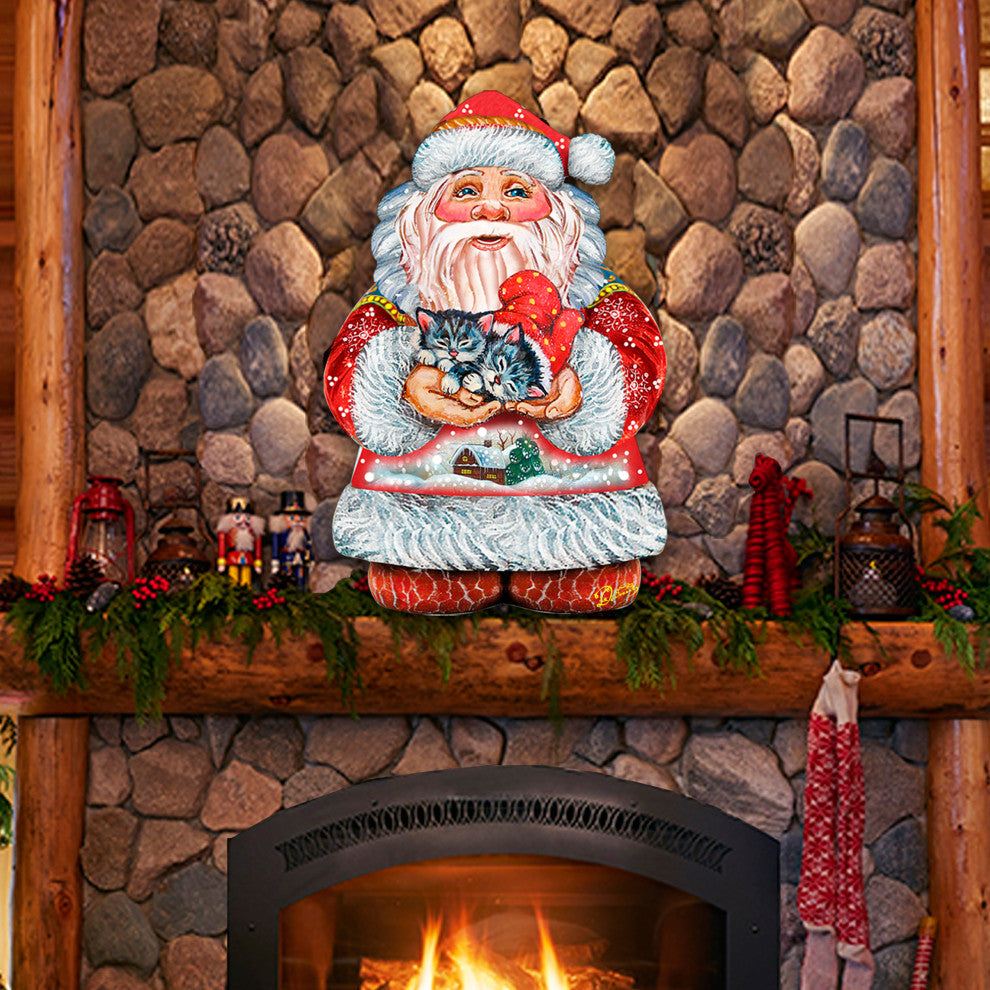 Kitten Holiday Santa, Wooden Decorative Door Hanger