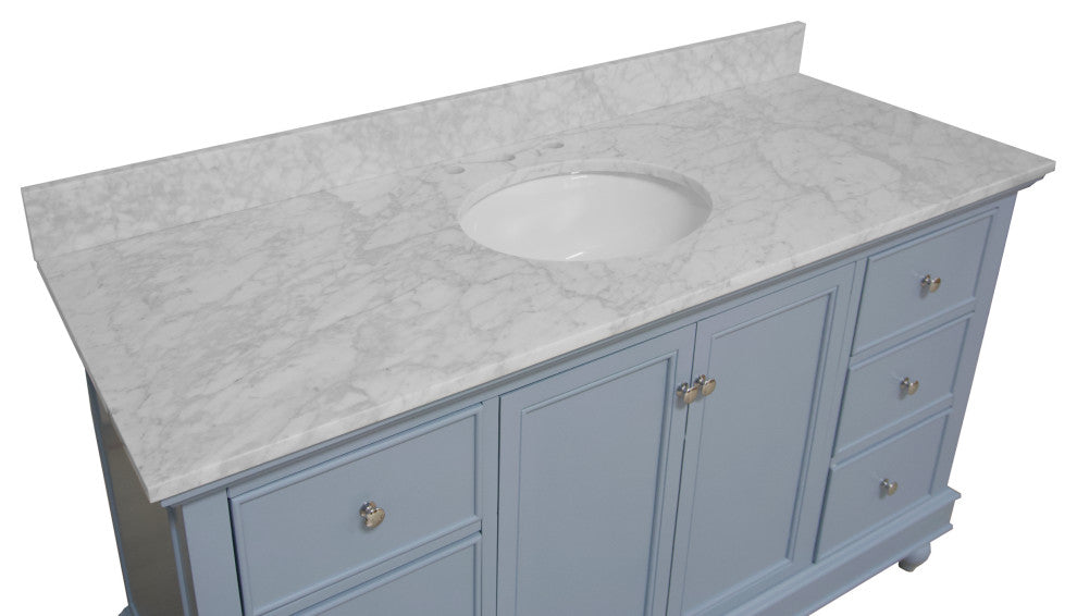 Bella 60" Bathroom Vanity, Powder Blue, Carrara Marble, Single Vanity
