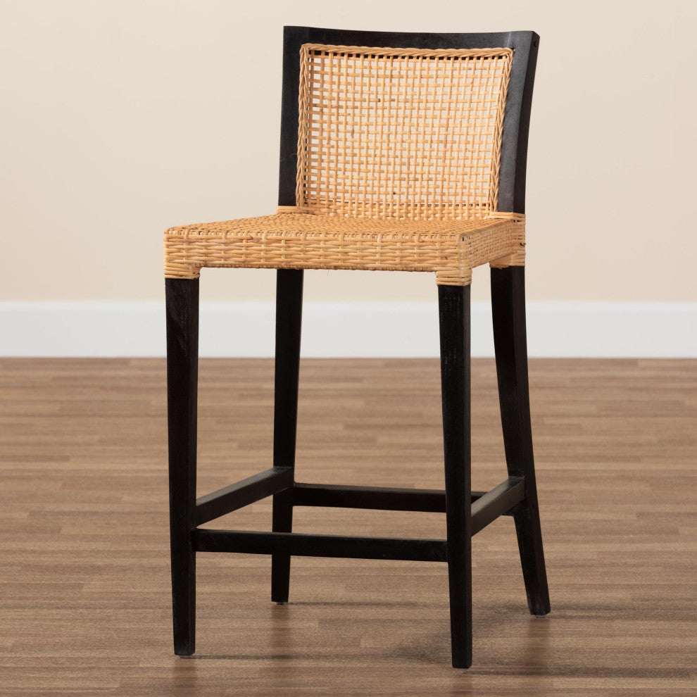Annie Mahogany & Rattan Counter Stool