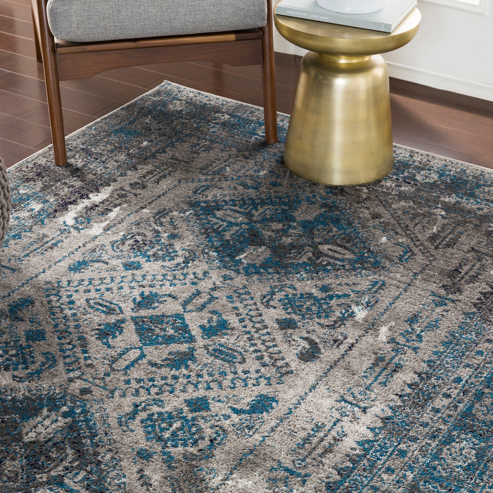 Monte Carlo Updated Traditional Light Gray, Charcoal Area Rug, 7'10"x10'3"