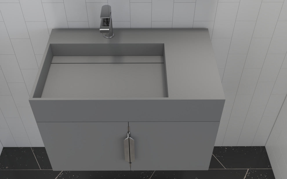 CastelloUSA Amazon 30" Left Wall Mounted Bathroom Vanity Set, Gray, Gray Top, Chrome Handles
