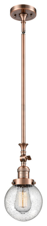 1-Light Beacon 6" Mini Pendant, Antique Copper, Glass: Seedy