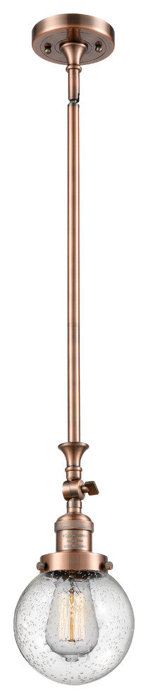 1-Light Beacon 6" Mini Pendant, Antique Copper, Glass: Seedy