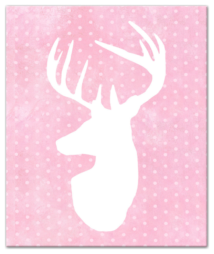 Deer Polka Dots Pink 20x24 Canvas Wall Art