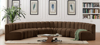 Arc Velvet Upholstered 8-Pc. Inward Curved Modular Sectional, Brown