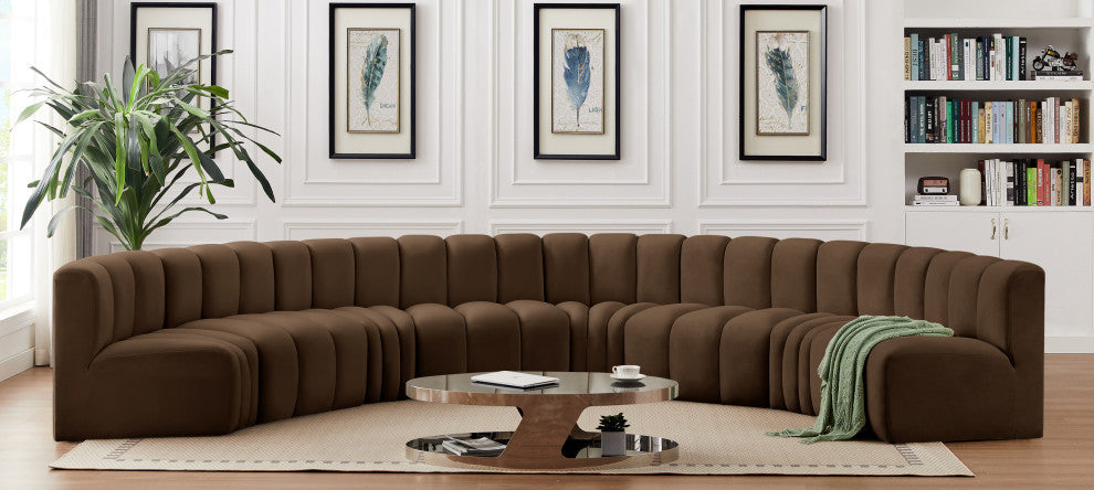 Arc Velvet Upholstered 8-Pc. Inward Curved Modular Sectional, Brown