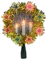 7" Gold Tinsel Wreath with Candles Christmas Tree Topper - Multi Lights