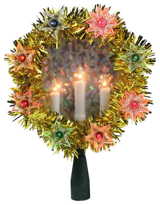 7" Gold Tinsel Wreath with Candles Christmas Tree Topper - Multi Lights