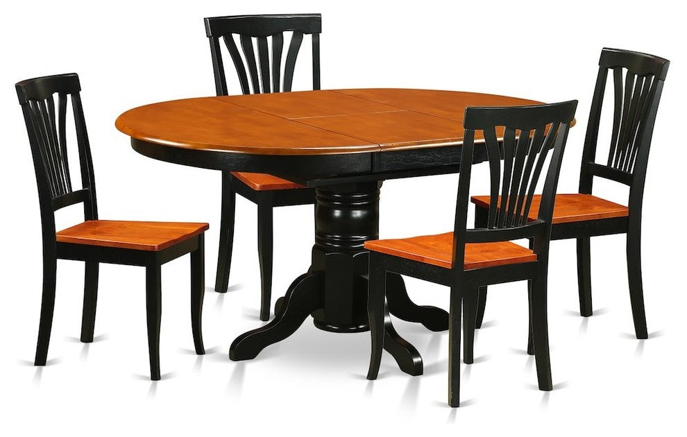 5-Piece Dining Room Set-Oval Table With Leaf And 4 Dining Chairs
