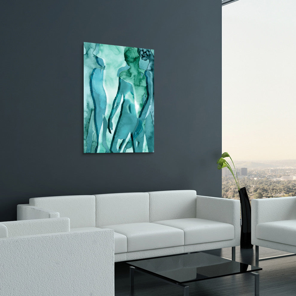 "Water Women II" Frameless Tempered Glass Contemporary Wall Art 48" x 32"