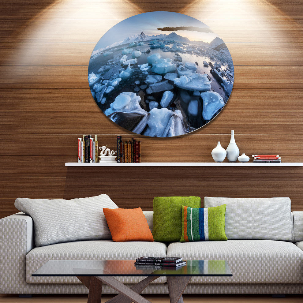 Unusual Arctic Ice Landscape, Seashore Round Metal Wall Art, 23"