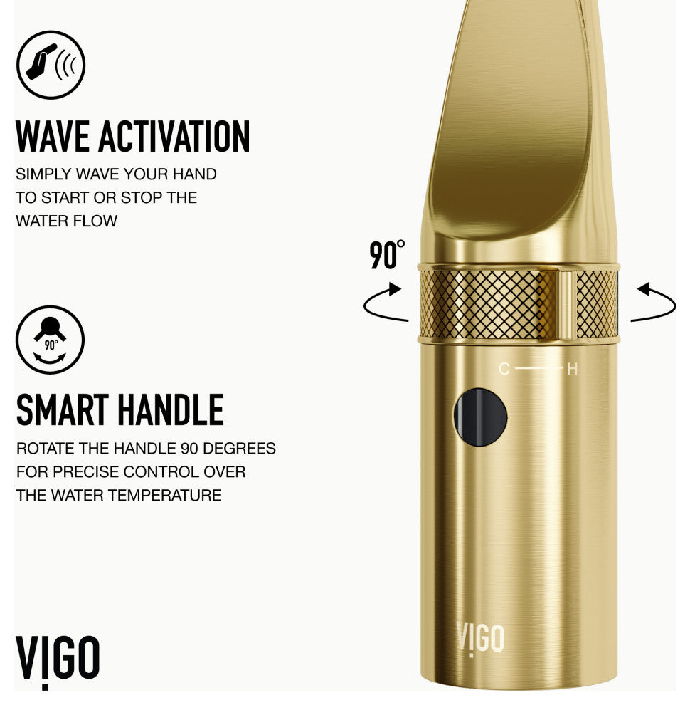 VIGO Jewel 15" H Touchless Pull-Out Sprayer Kitchen Faucet, Matte Brushed Gold
