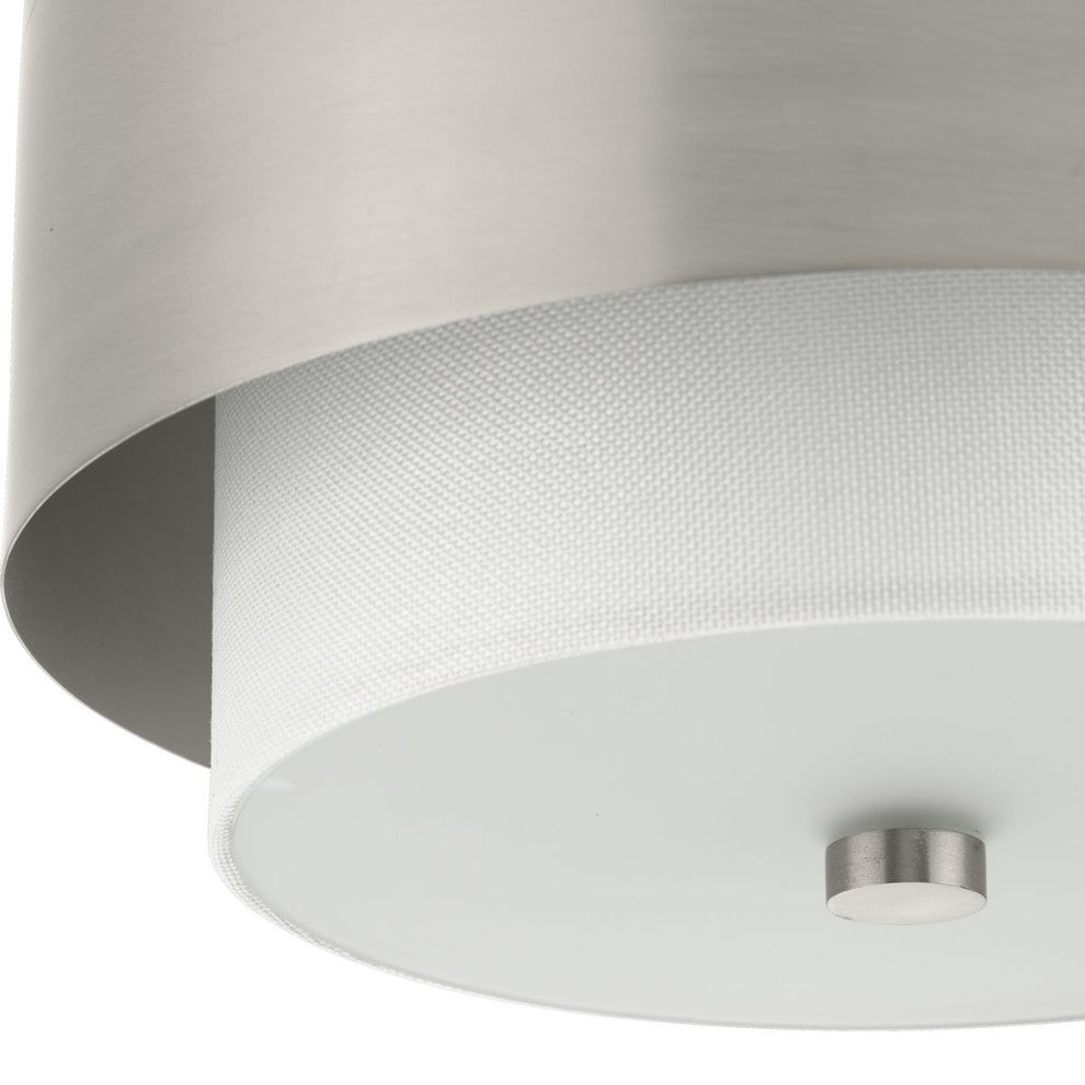 Silva Collection Two-Light Brushed Nickel White Linen Shade 14" Flush Mount, Brushed Nickel