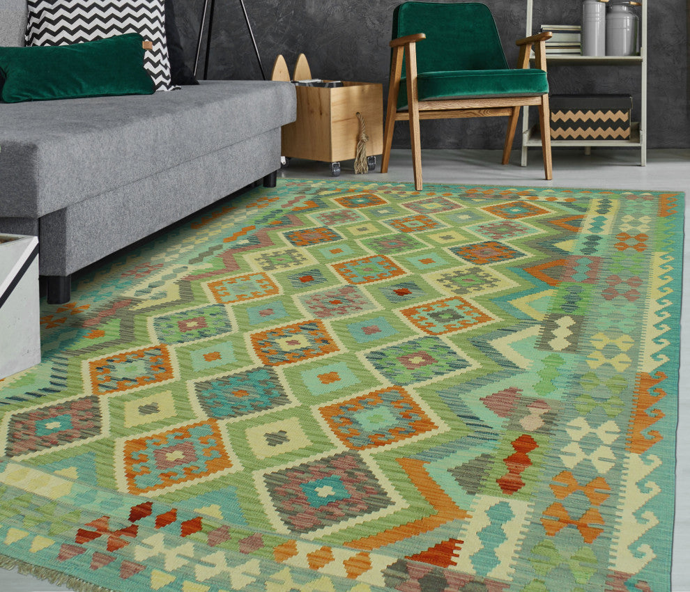 Sangat Kilim Talihah Green/Blue Rug, 6'10x9'8