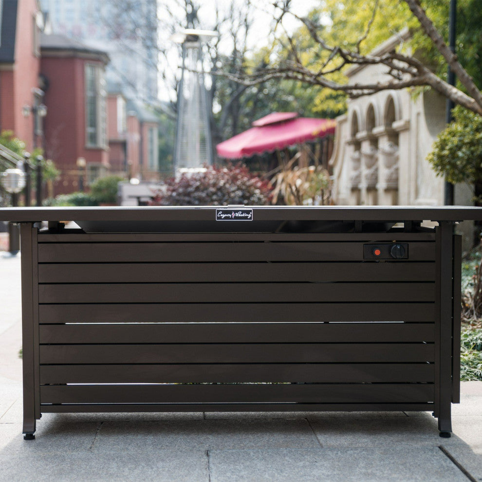 Rectangular Steel Outdoor Fire Pit Table with Control Panels, Dark Bro