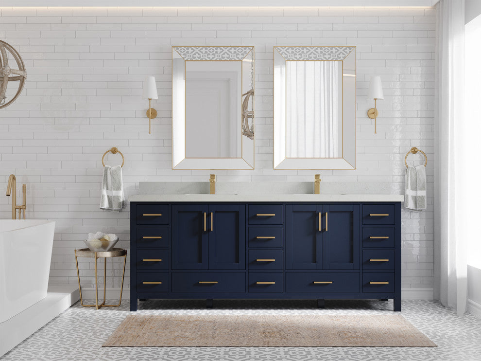 Malibu 84 Double Sink Bath Vanity in Navy Blue 2" Carrara Quartz