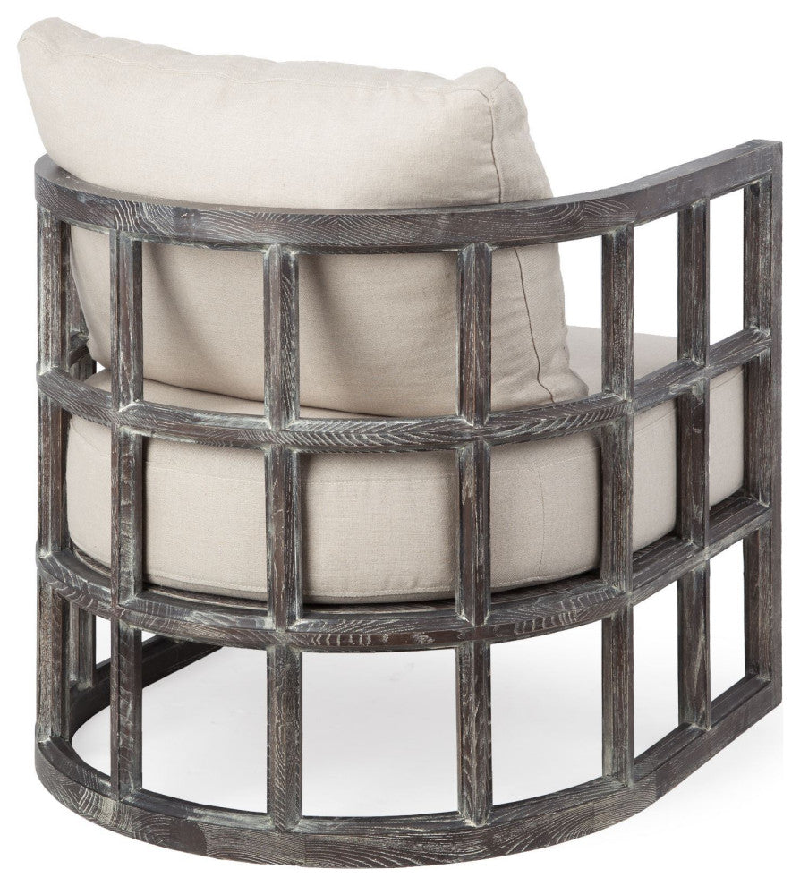 Skylar I Cream Fabric w/ Dark Brown Solid Wood Frame Accent Chair