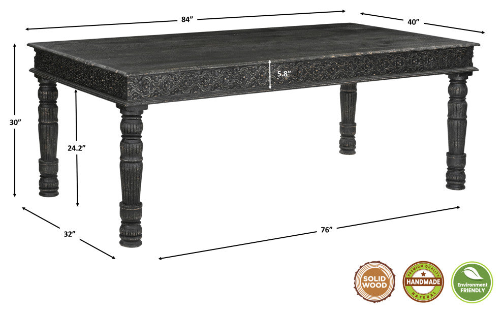 Wiley 9-piece Carved Solid Wood Dining Set, Black