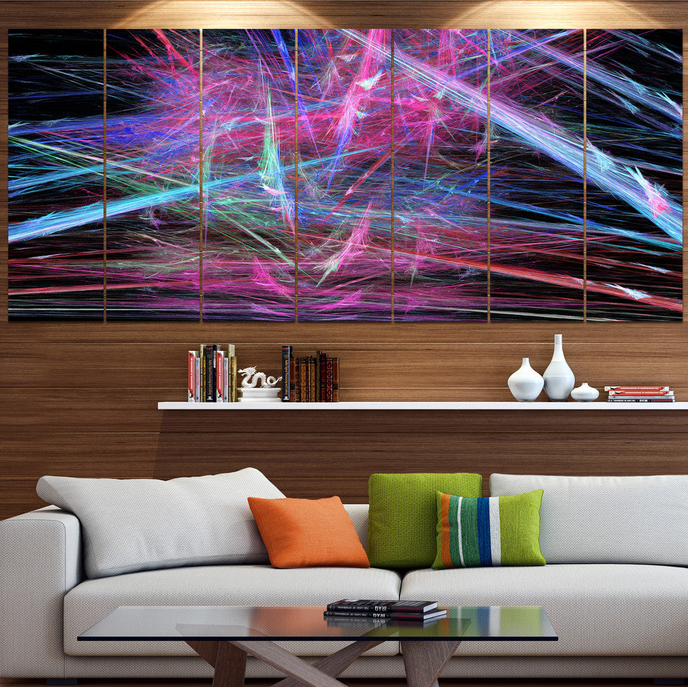 Pink Blue Magical Fractal Pattern, Abstract Canvas Wall Art, 83"x32", 7 Panels