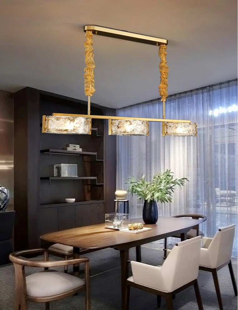 Tongeren | Gold Long Art Glass 3 Head Design Creative Led Luxury Chandelier