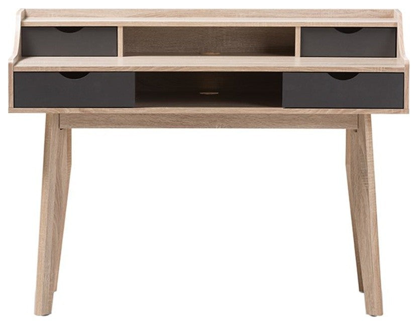 Fella Mid-Century 4-Drawer Oak and Gray Wood Study Desk