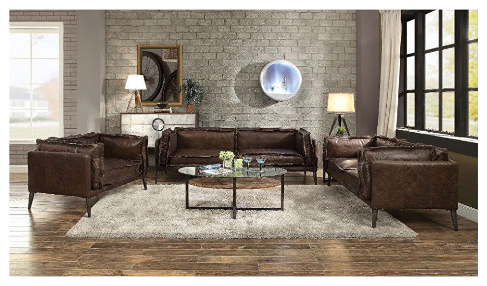 Top Grain Leather Accent Chair, Distress Chocolate