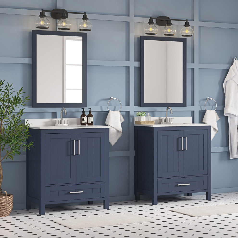 OVE Decors Kansas 18" Single Sink Vanity With Countertop, Midnight Blue, 30 in.