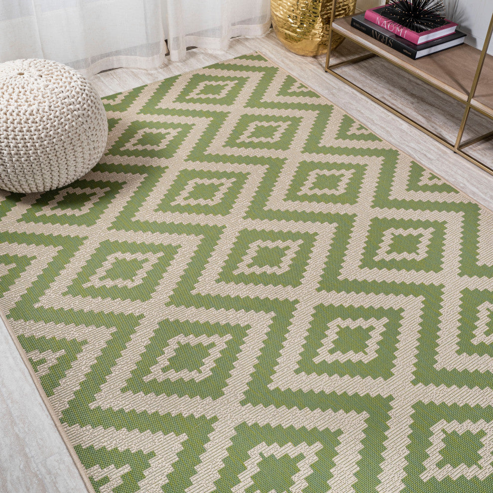 Sintra Diamond Tribal Indoor/Outdoor Green/Cream 3 x 5 Area Rug