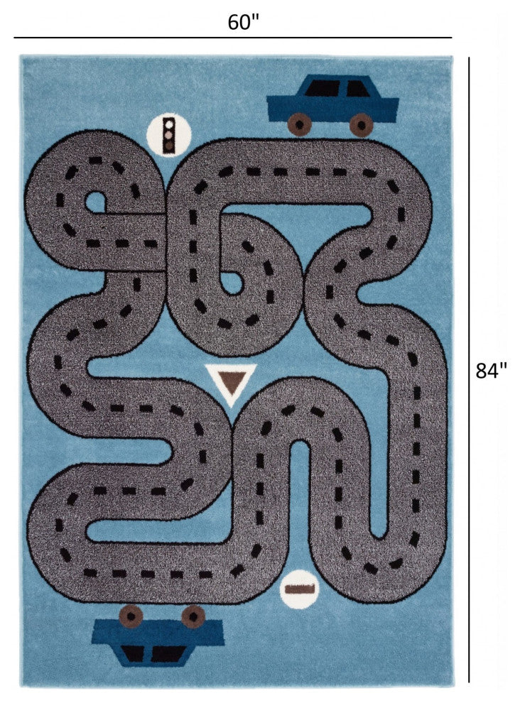 5' x 7' Blue Imaginative Racetrack Area Rug