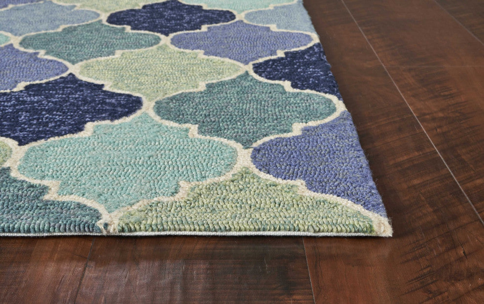 HomeRoots 5'x8' Blue Hand Hooked UV Treated Quatrefoil Indoor Outdoor Area Rug