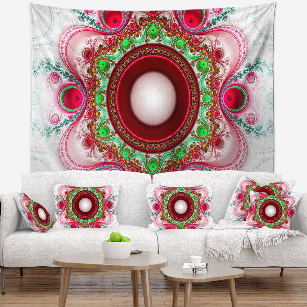 Pink Fractal Pattern with Circles Abstract Wall Tapestry, 92"x78"