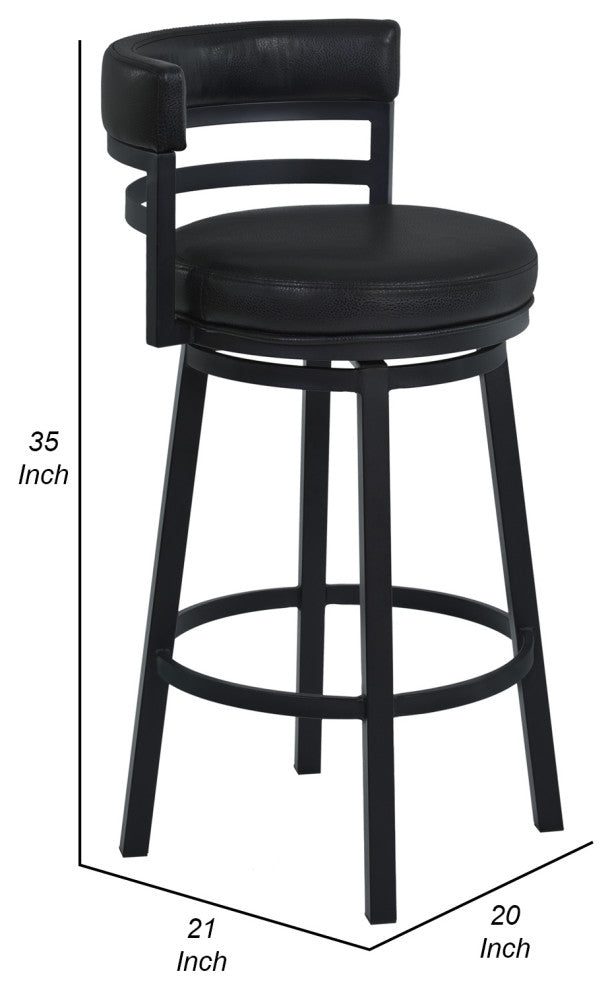 Benzara BM282104 26" Swivel Counter Stool Chair, Vegan Leather, Black