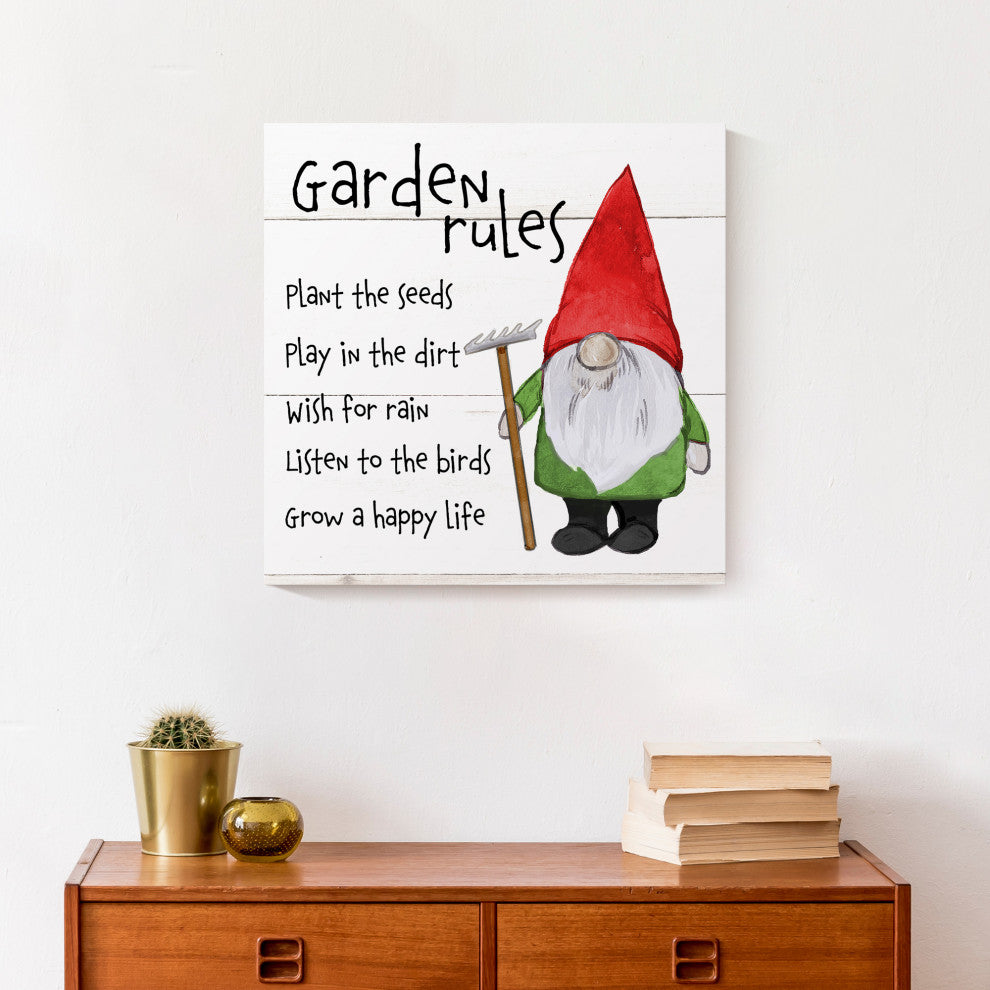 Garden Gnome Rules 5 16x16 Canvas Wall Art