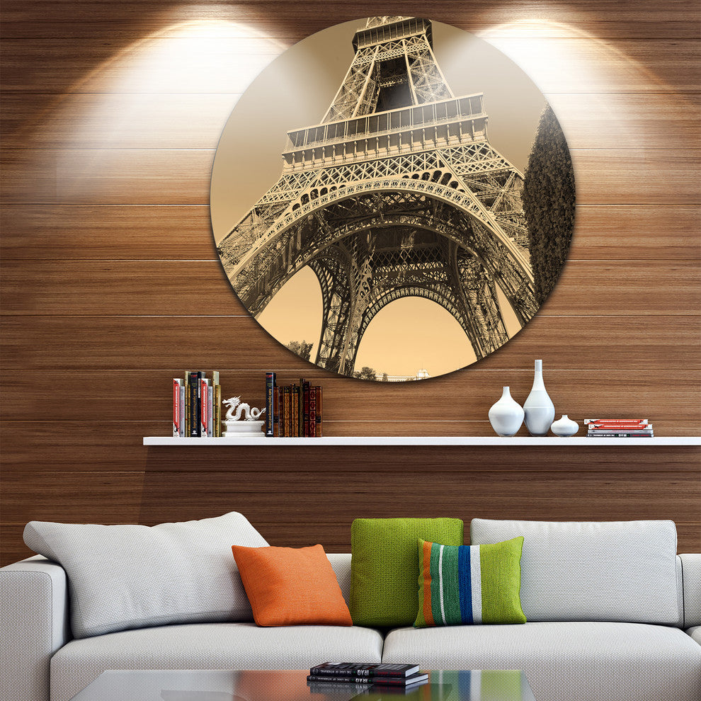 Iconic Paris Eiffel Tower View From Ground, Round Wall Art, 11"