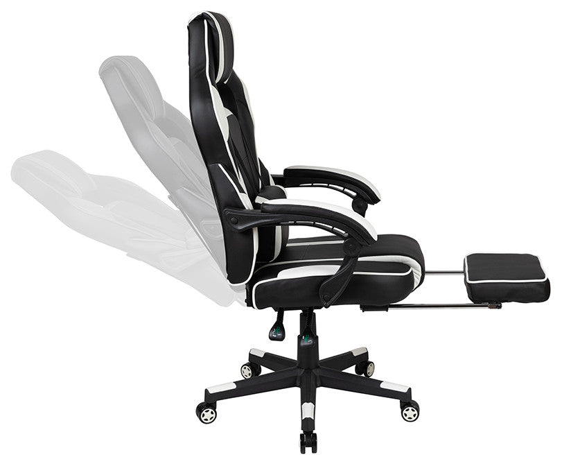 Black Gaming Desk & Reclining Back/Arms Gaming Chair with Footrest, White