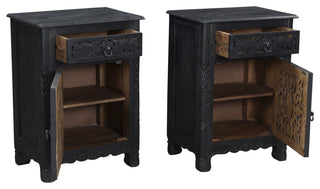 Delaney Carved 1 Door Nightstand, Distressed Black, Right
