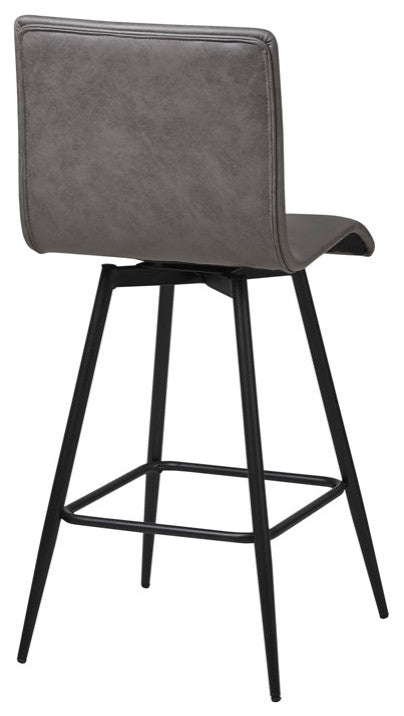 INK+IVY Adams Leather Modern Swivel Counter Stool, Grey Black