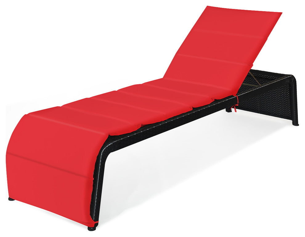 Costway Patio Rattan Lounge Chair Chaise Recliner Back Adjustable Cushioned Red
