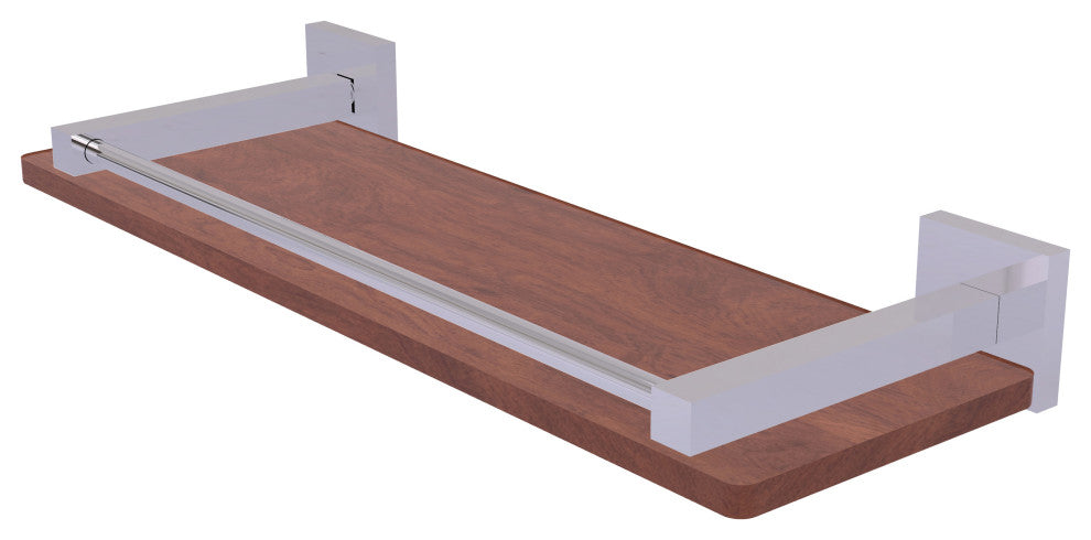 Montero 16" Solid Wood Shelf with Gallery Rail, Polished Chrome