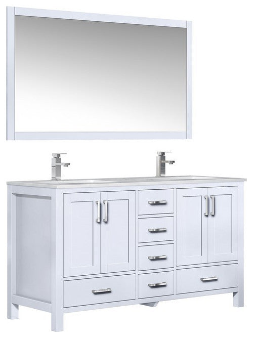 Jacques 60" White Double Sink Vanity Set with White Carrara Marble Top